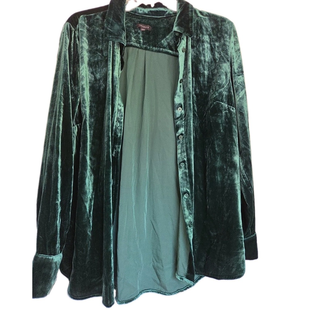 Talbots Women's Long-Sleeved Button-Down Top Size L Green  Velvet